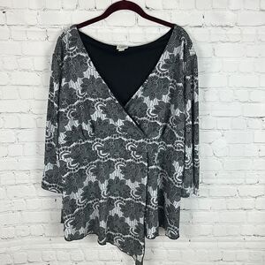 Cato Black and White 3/4 Sleeve Blouse Size 22/24W